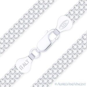 6mm 2-Row Bismark / Bizmark Link Italian Chain Necklace in .925 Sterling Silver